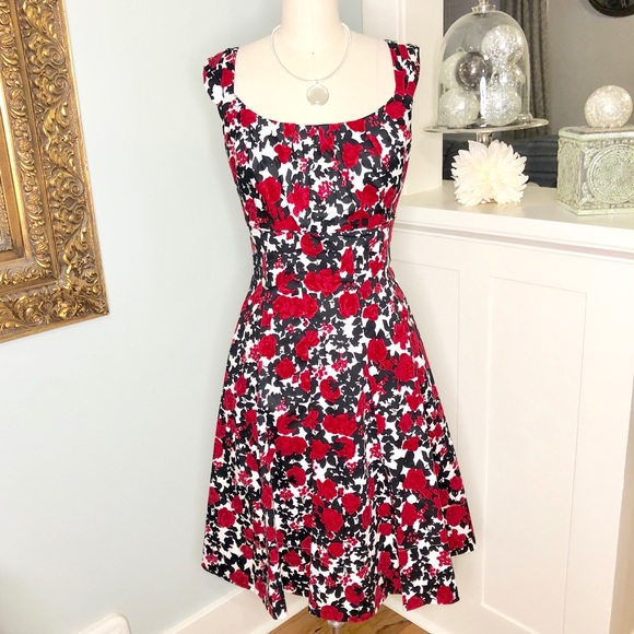 White House Black Market Dresses & Skirts - WHBM Floral Sleeveless Swing Dress Red Black White